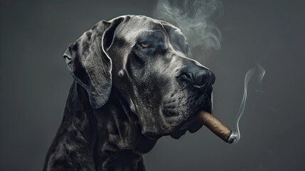 A Surreal Great Dane Dog Smoking a Luxury Cigar in Studio Lighting