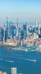 Obraz premium View to New York city skyline from the helicopter 