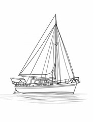 Boat on the water - Transportation Line Art Coloring Pages: Printable Black and White - Black and white - Simple Patterns - Coloring Pages for All Ages - Coloring Page for Adults 
