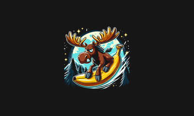 Obraz premium moose angry riding banana vector mascot design