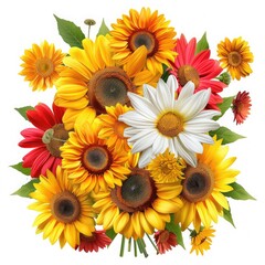 Obraz premium A bold and vibrant bouquet of sunflowers, daisies, and gerbera daisies