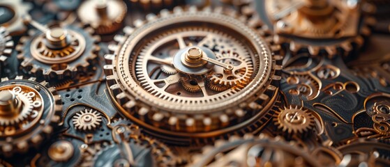 Obraz premium Close-up of intricate gears and cogs, showcasing the complex workings of machinery.