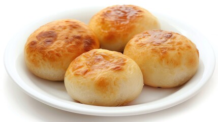 Traditional Chinese Dish Pan Fried Bun Placed on White Plate with White Background