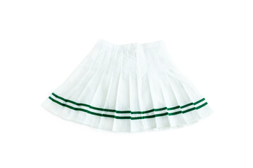 White skirt with green line isolated on white background, Female short white skirt