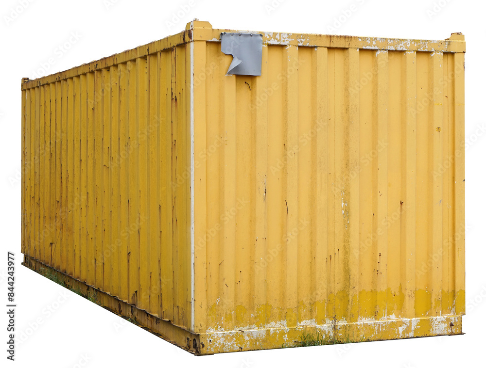 Wall mural Old yellow steel shipping container  isolated