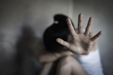 The concept of stopping violence against women,  Stop woman abuse, Human Rights Day concept. Copy...