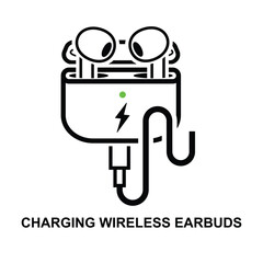 Charging wireless earbuds  icon.  Wireless earbuds with case isolated on background vector illustration.