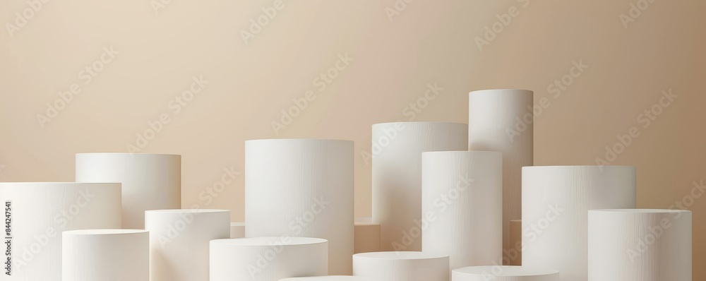 Poster a row of white cylinders are stacked on top of each other
