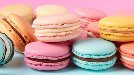 delicious macaroons on pastel background