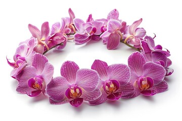 A circular arrangement of orchid blooms resembling a crown
