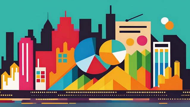 An urban graffiti mural featuring colorful graphs and charts representing data on city demographics transforming mundane statistics into a visually striking statement.. 2d flat cartoon
