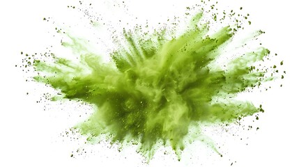 Green Powder Explosion, Isolated on White Background : Suitable for Be Used as a Background in Any Project (Print, Graphic Design and Web Design).