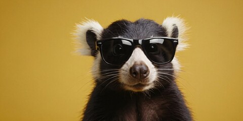 Fototapeta premium Skunk with Sunglasses on a Solid Background, Featuring Ample Copy Space 