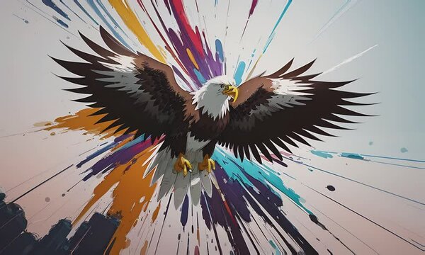 Generative ai motion animation of watercolor painting of an eagle