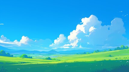 Fototapeta premium Summertime Meadow Under a Blue Sky