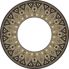 Native American vector round gold with black pattern. Geometric shapes in a circle. National ornament of the peoples of America, Maya, Aztecs, Inca
