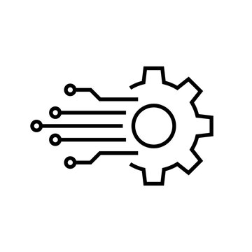 Circuit board with gear icon, Smart AI Cogwheel engineering technological concept, Digital technology, Vector illustration