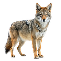 Fototapeta premium An alert coyote canis latrans isolated on Transparent background.