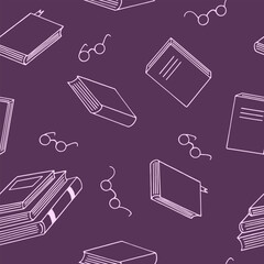 books and glasses seamless pattern hand drawn in doodle style.