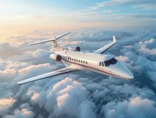 Obraz premium Illustrate a mighty jet plane flying overhead against a backdrop of fluffy clouds, emphasizing the sleek design and dynamic motion in a digital painting