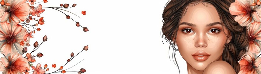 Naklejka premium Illustrate a rear view of a flowing, carefree boho hairstyle with loose waves and delicate braids, accented by pastel watercolor strokes for a soft, dreamy feel