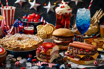 Independence Day culinary extravaganza adorned with patriotic decor, reflecting a celebration concept