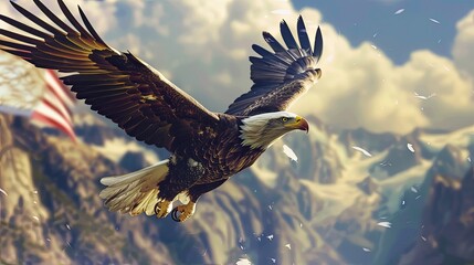 American eagle soaring with USA flag in the background, evoking patriotism