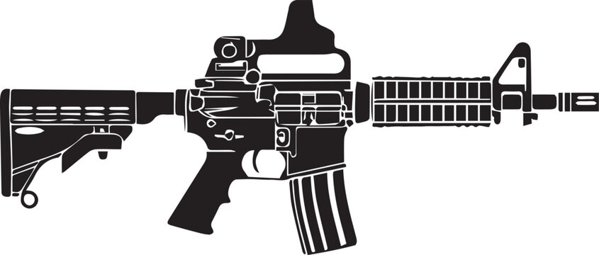 Gun Assault Rifle Logo Emblem Icon Black and White Vector EPS