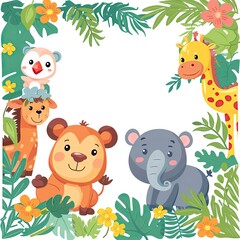 Naklejka premium - Make a cute background featuring cartoon animals and ample space for text.