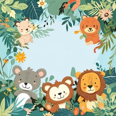 Fototapeta premium - Make a cute background featuring cartoon animals and ample space for text.