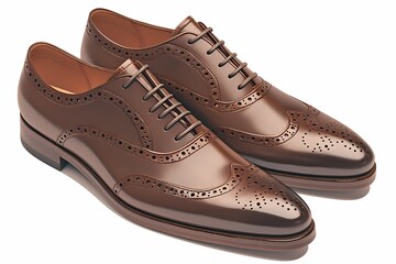 Fototapeta premium Sleek and elegant brown leather brogues with pointed nose pads, perfect for formal settings. Ai generated