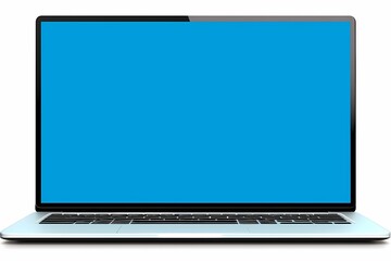 Laptop with blue screen mockup on white background. Ai generated 