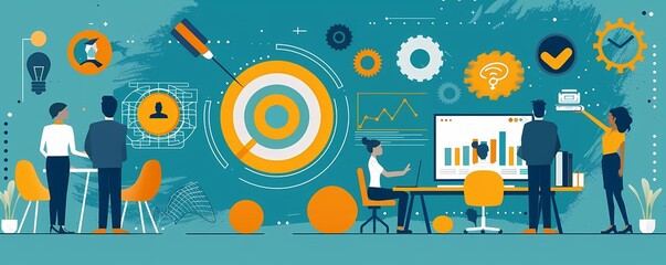 Flat design of human resource management with recruitment process, job interview, and candidate selection