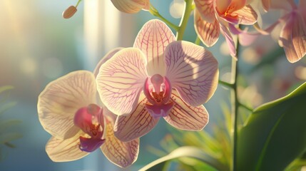 Very detailed macro ultra realistic orchid flower, morning sunlight.