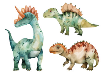 Set of watercolor cute little dinosaur pastel colorful vector illustration, for kids book,wallpaper, coloring book © Pickoloh