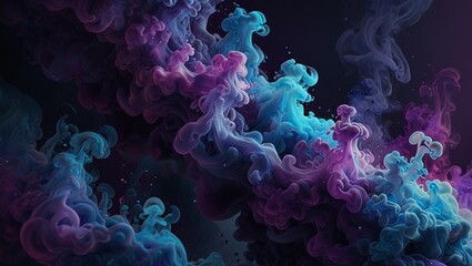 Obraz premium 3D render of an abstract background featuring smoke splashes in a mesmerizing combination of blue and purple.