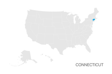 USA map with Connecticut state highlighted easy editable for design