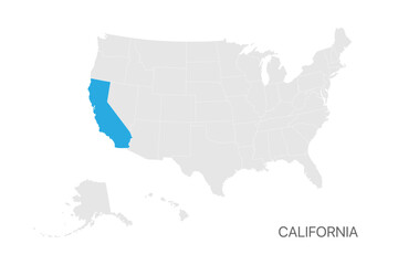 Fototapeta premium USA map with California state highlighted easy editable for design