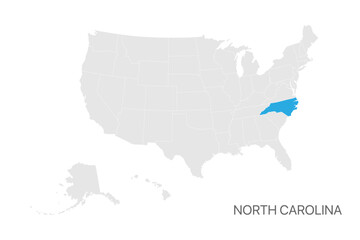 USA map with North Carolina state highlighted easy editable for design