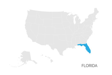 USA map with Florida state highlighted easy editable for design