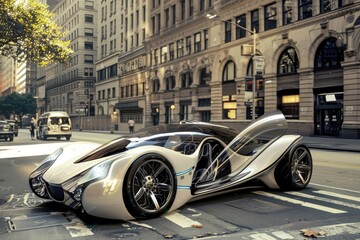 Futuristic luxury ride, envisioning the design model of tomorrow's car. sleek, obtate shapes redefine luxury in the automotive industry, setting new standards for the elite class