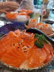 Fresh Salmon Donburi with Roe and Sesame Seeds