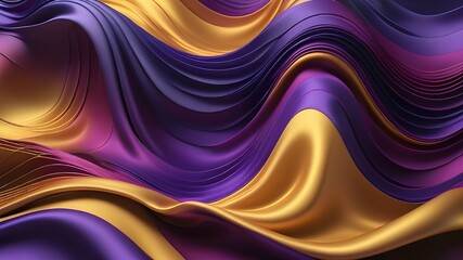 Obraz premium Abstract Background with 3D Wave Bright Gold and Purple Gradient Silk Fabric