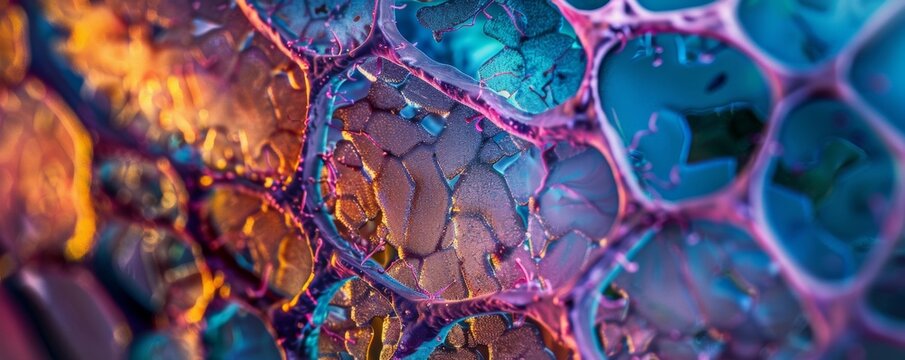 Close-up microscopic images of epithelial cells reveal the detailed structure of the surface.