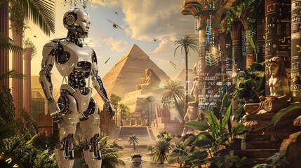 Robots and Pyramids, and abstract mix between future an past 