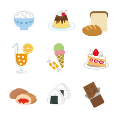 食べ物のやお菓子などの色々なアイコン