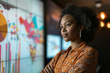 African American Businesswoman Analyzing Business charts