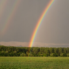 Rainbow over the Danube River on a sunset.