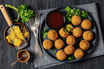 fried broccoli cheese balls with sweet chili sauce