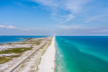 Aerial view of the beach in Pensacola, Florida